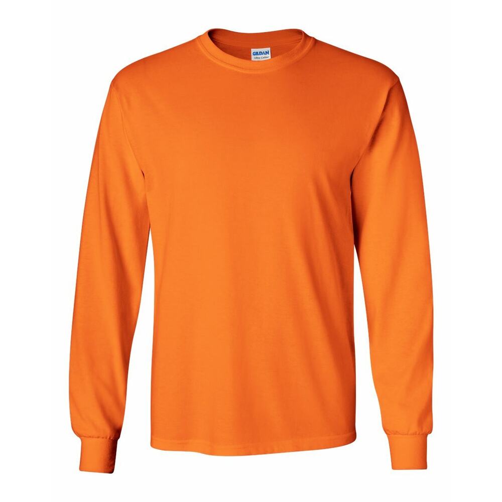 Gildan Men's Ultra Cotton 6 oz. Long-Sleeve T-Shirt G240 Safety Orange Medium